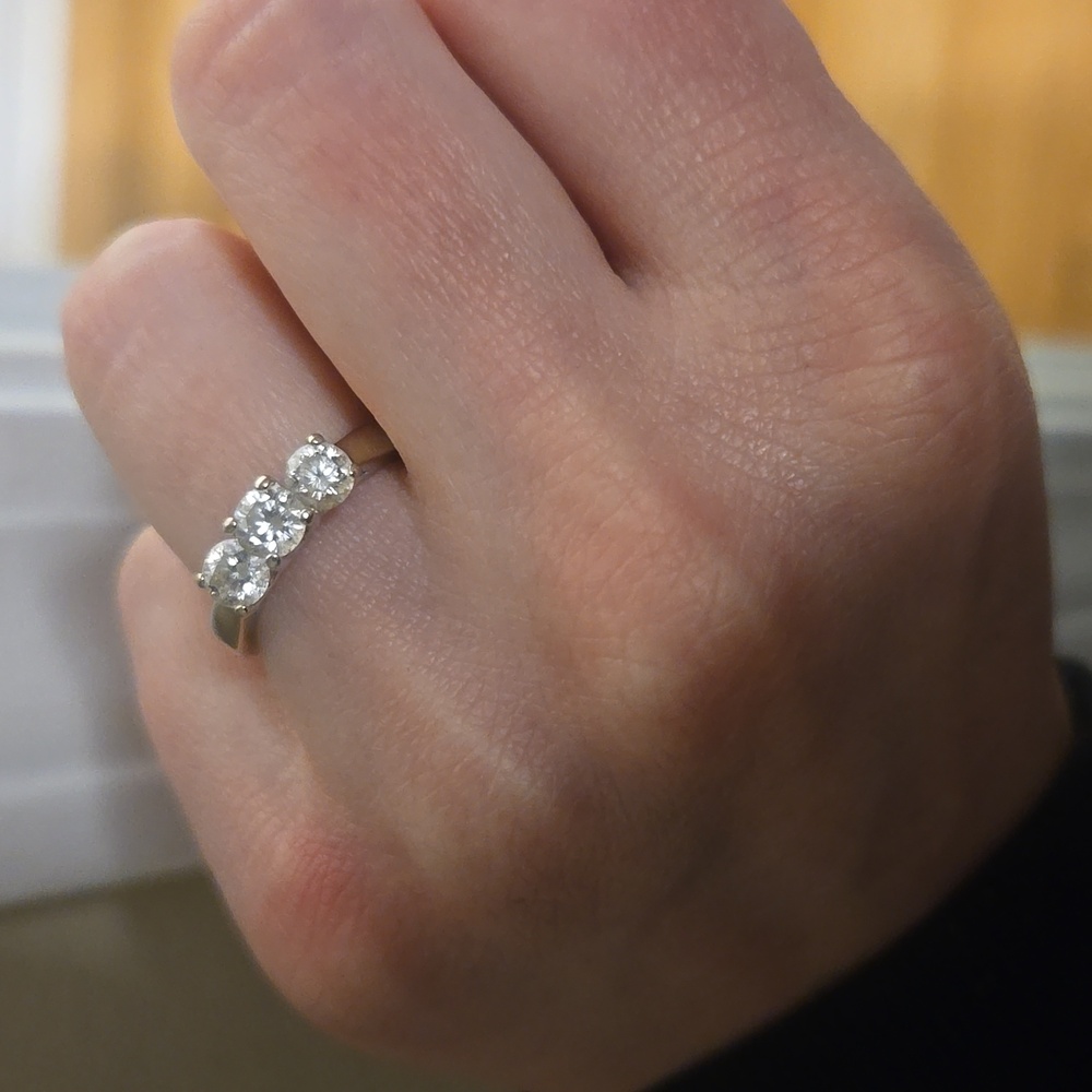 Helzberg Diamonds Silver Engagement Ring with Three Round Diamonds